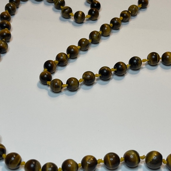 Vintage Tiger Eye necklace artisan crafted beaded tribal stone long - Picture 4 of 14